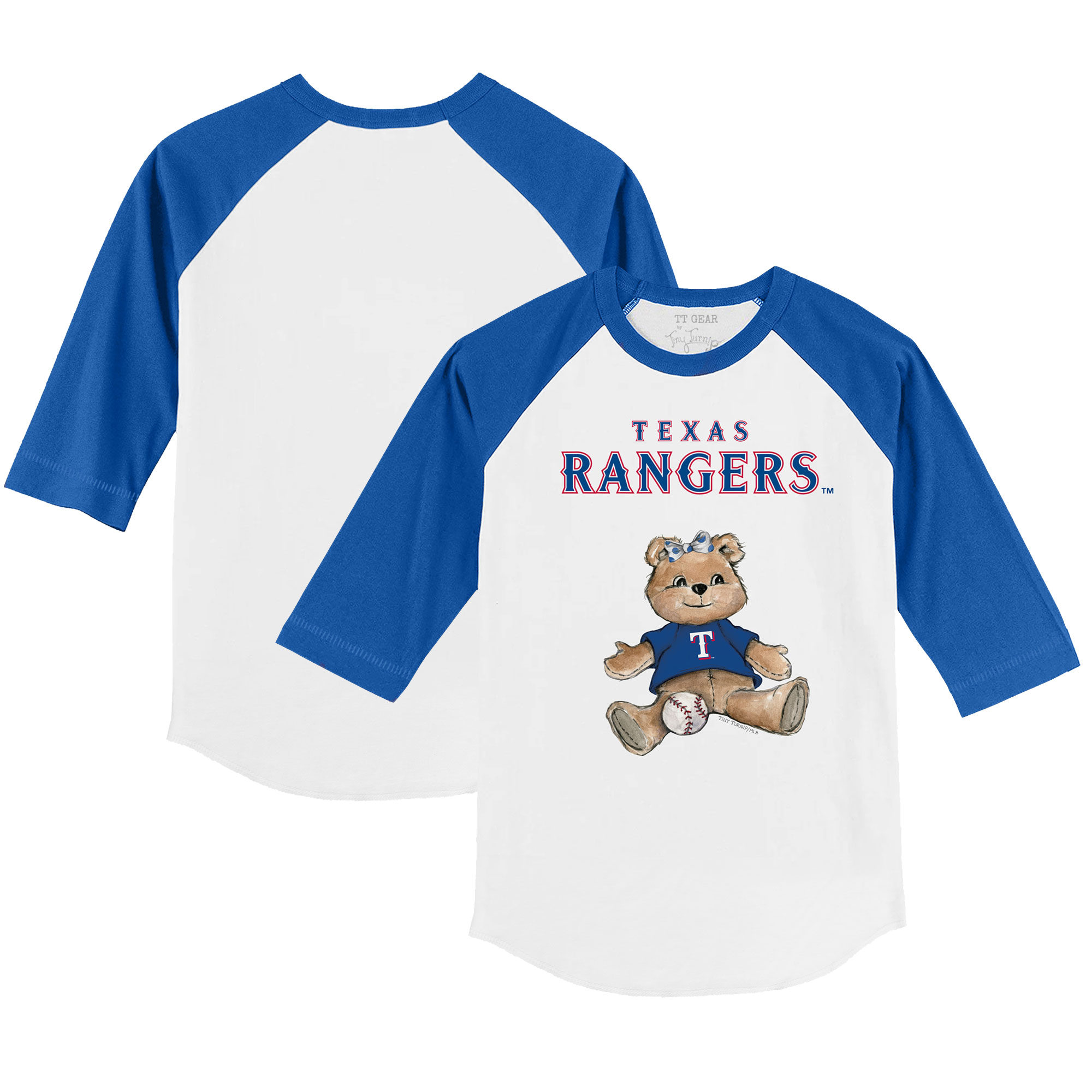 Toddler Tiny Turnip White/Royal Texas Rangers Girl Teddy 3/4-Sleeve Raglan T-Shirt