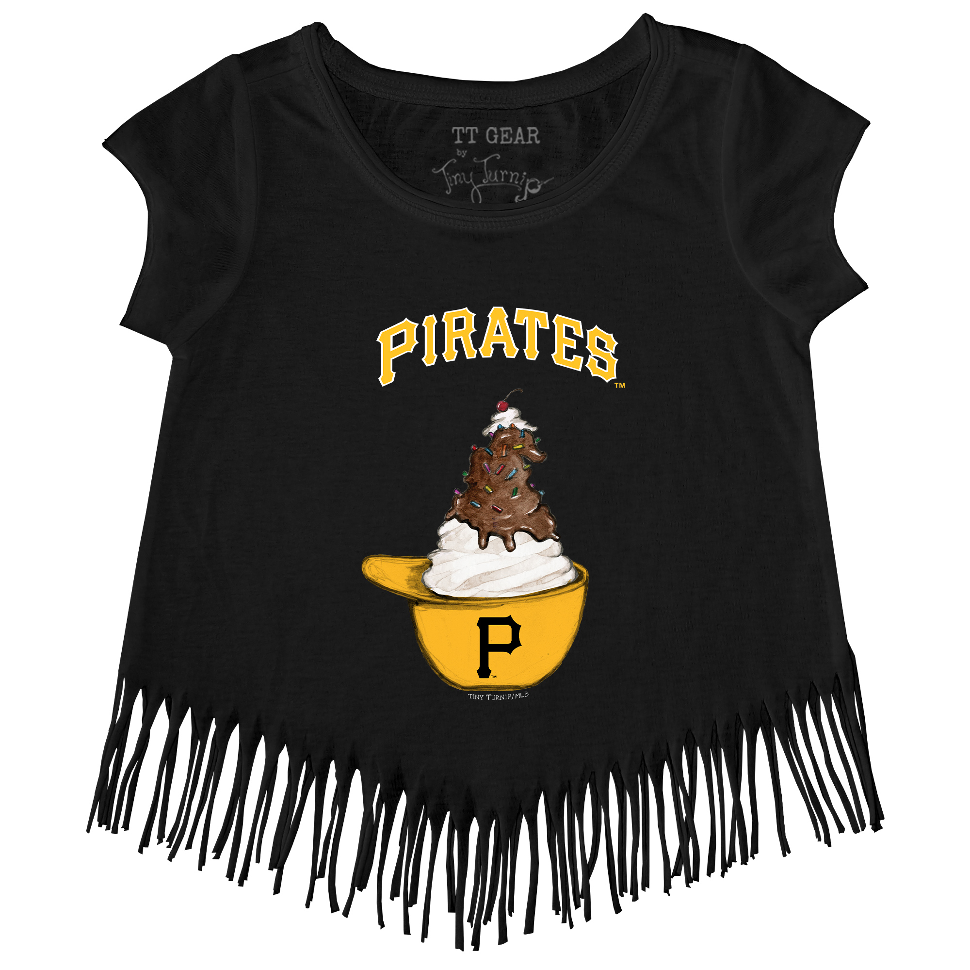 Girls Toddler Tiny Turnip Black Pittsburgh Pirates Sundae Helmet Fringe T-Shirt - Image 3
