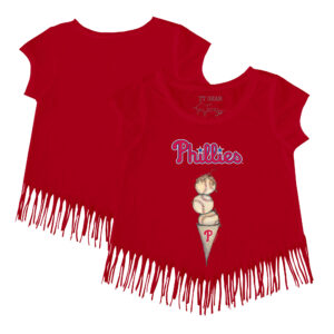 Girls Toddler Tiny Turnip Red Philadelphia Phillies Triple Scoop Fringe T-Shirt