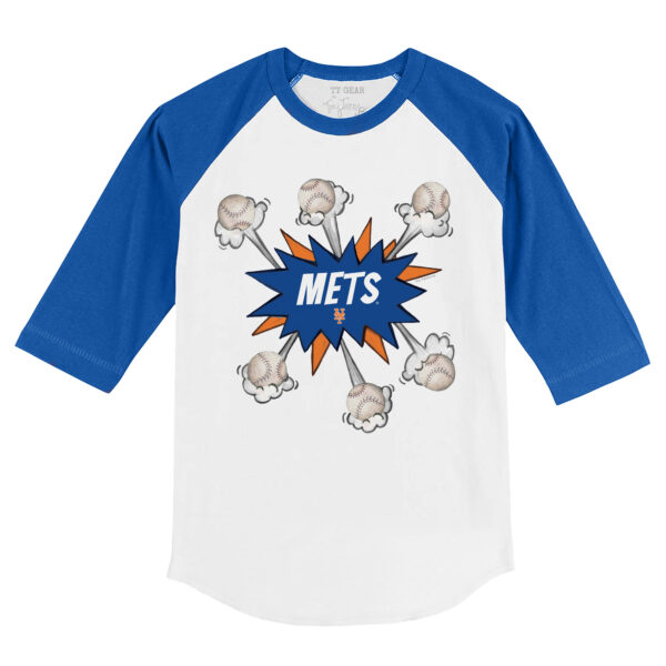 Youth Tiny Turnip White/Royal New York Mets Baseball Pow 3/4-Sleeve Raglan T-Shirt - Image 6