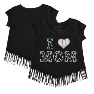 Girls Youth Tiny Turnip Black Chicago White Sox I Love Mom Fringe T-Shirt