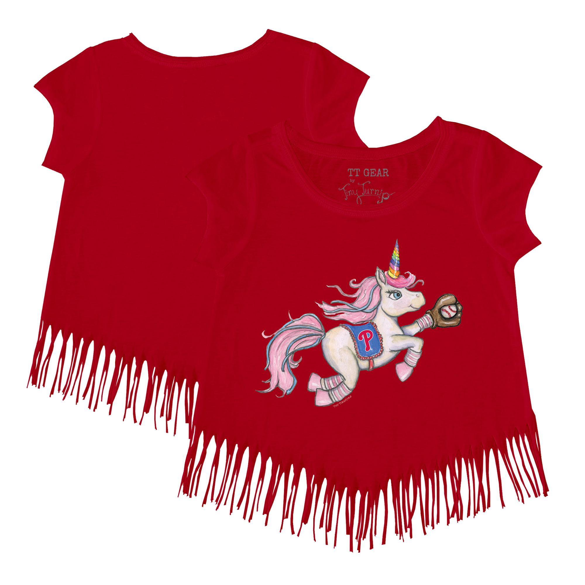 Girls Youth Tiny Turnip Red Philadelphia Phillies Unicorn Fringe T-Shirt