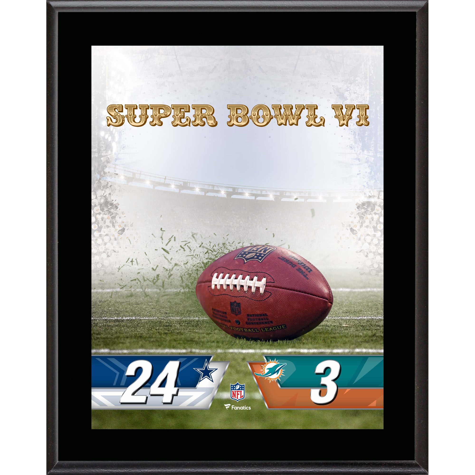 Dallas Cowboys vs. Miami Dolphins Super Bowl VI 10.5" x 13" Sublimated Plaque