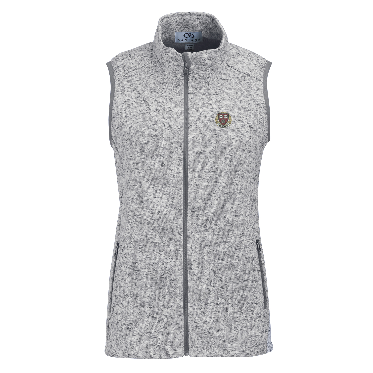 Women's Heather Gray Harvard Crimson Summit Fleece Full Zip Sweater Vest