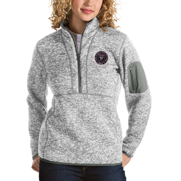 Women's Antigua Heather Gray Inter Miami CF Fortune Quarter-Zip Pullover Jacket