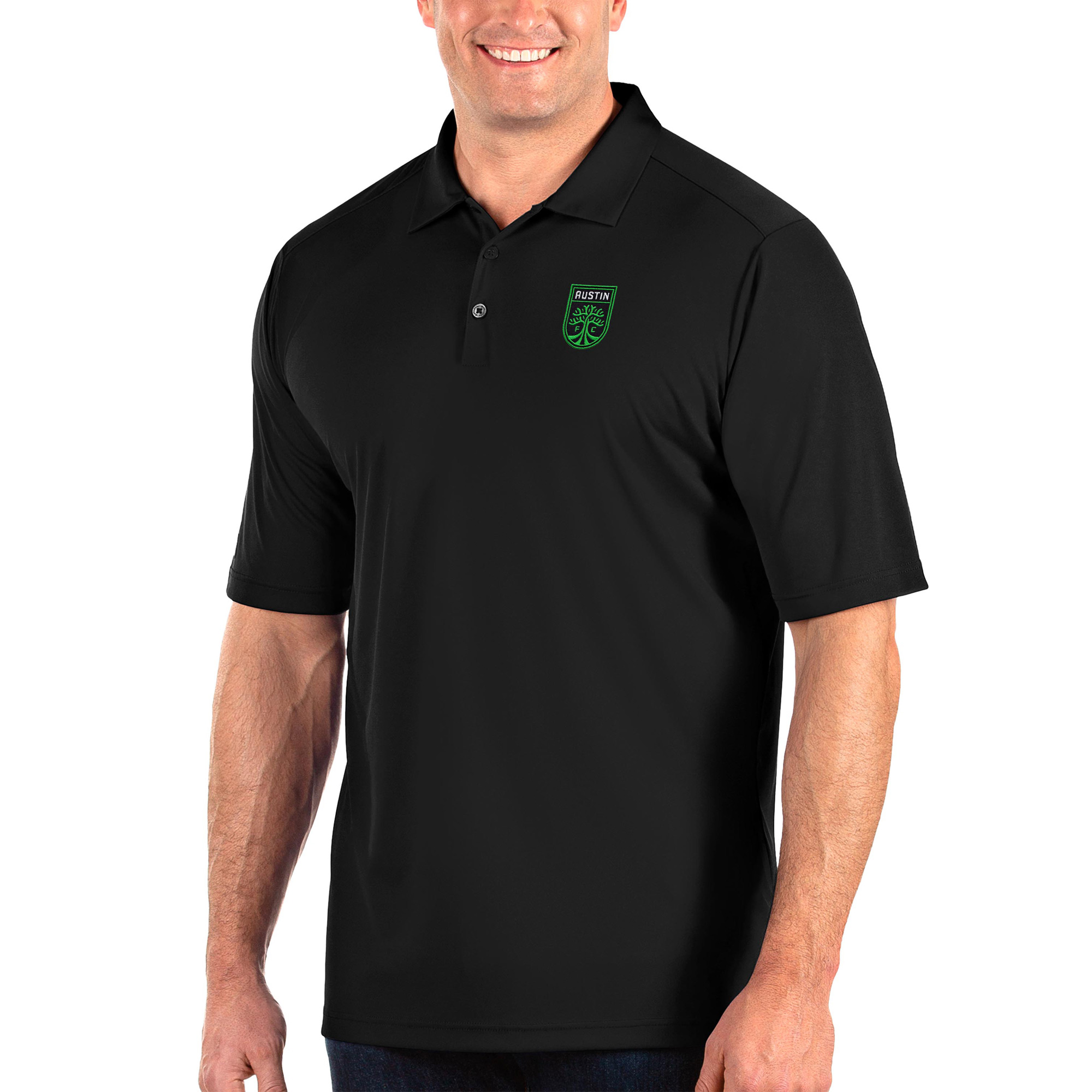 Men's Antigua Black Austin FC Big & Tall Tribute Polo