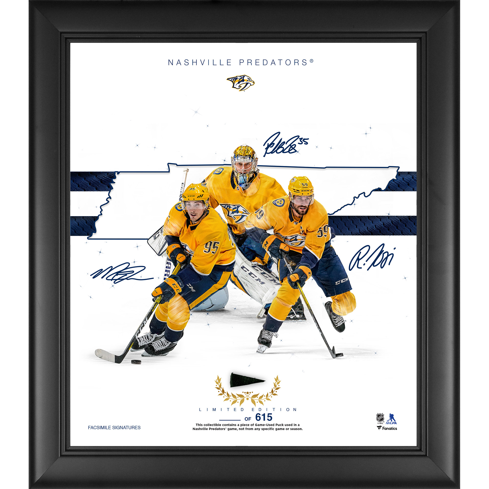 Nashville Predators Framed 15" x 17" Franchise Foundations Collage with a Piece of Game Used Puck - Limited Edition of 615