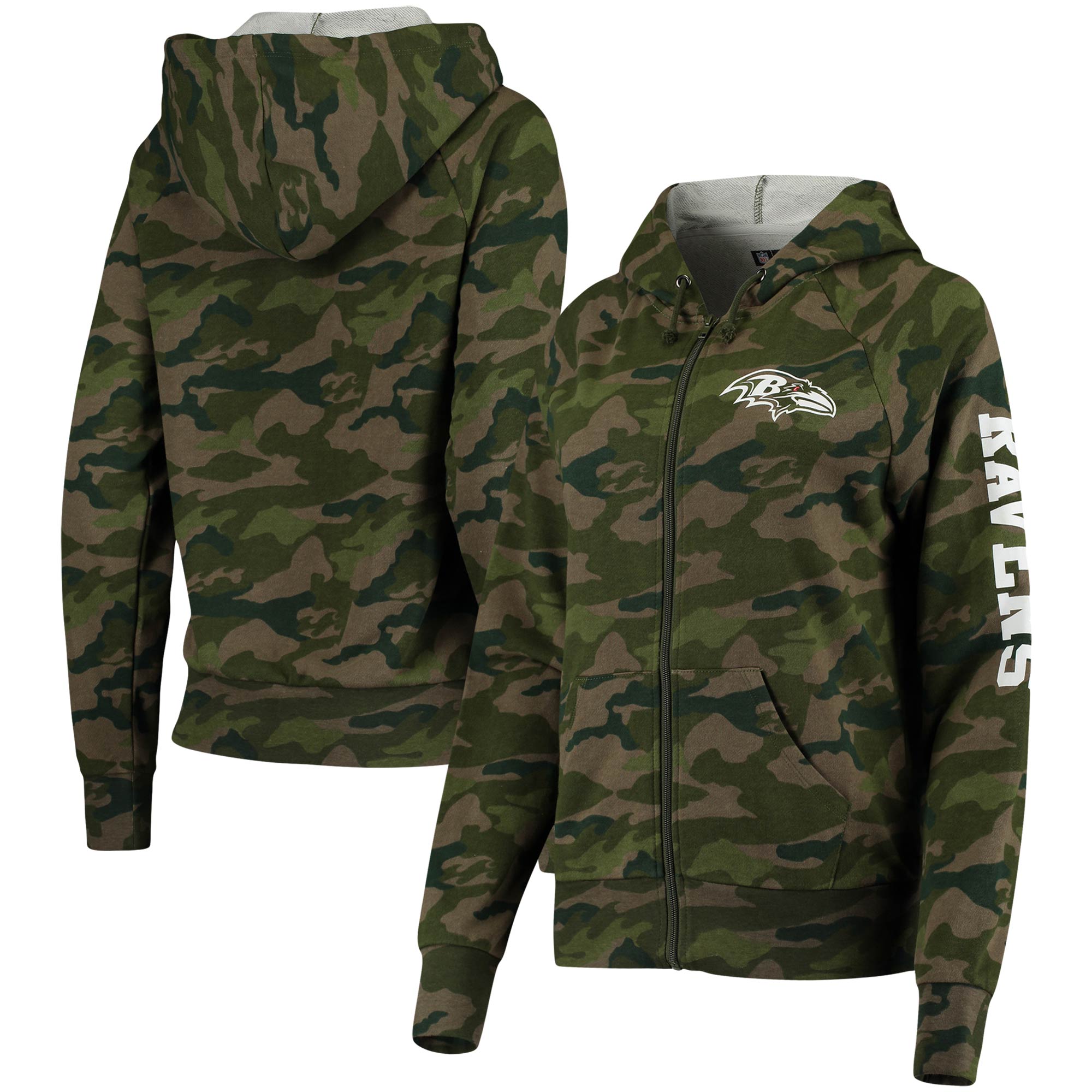 Women's New Era Camo Baltimore Ravens Raglan Full-Zip Hoodie - Image 2