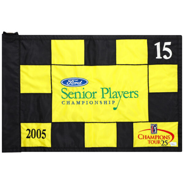 PGA TOUR Event-Used #15 Yellow and Black Pin Flag from SENIOR PLAYERS Championship on July 7th to 10th 2005