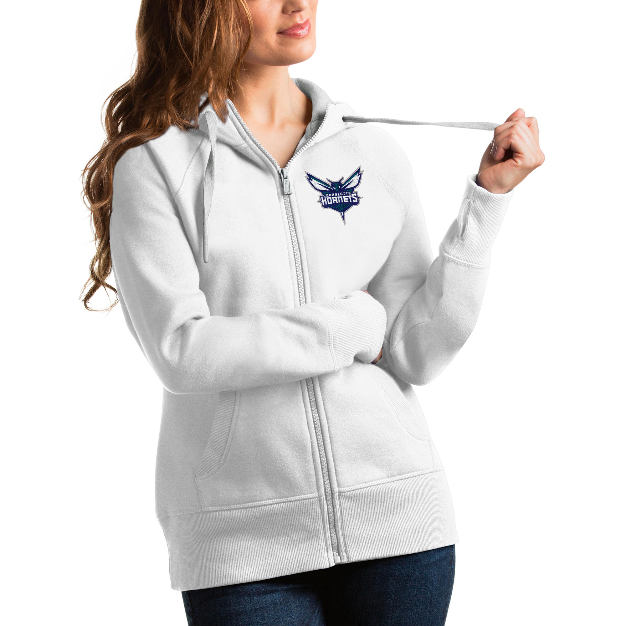 Women's Antigua White Charlotte Hornets Victory Full-Zip Hoodie