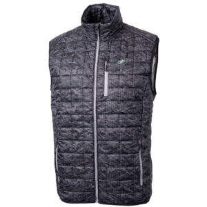Men's Cutter & Buck Black Philadelphia Eagles Rainier Printed Full-Zip Puffer Vest