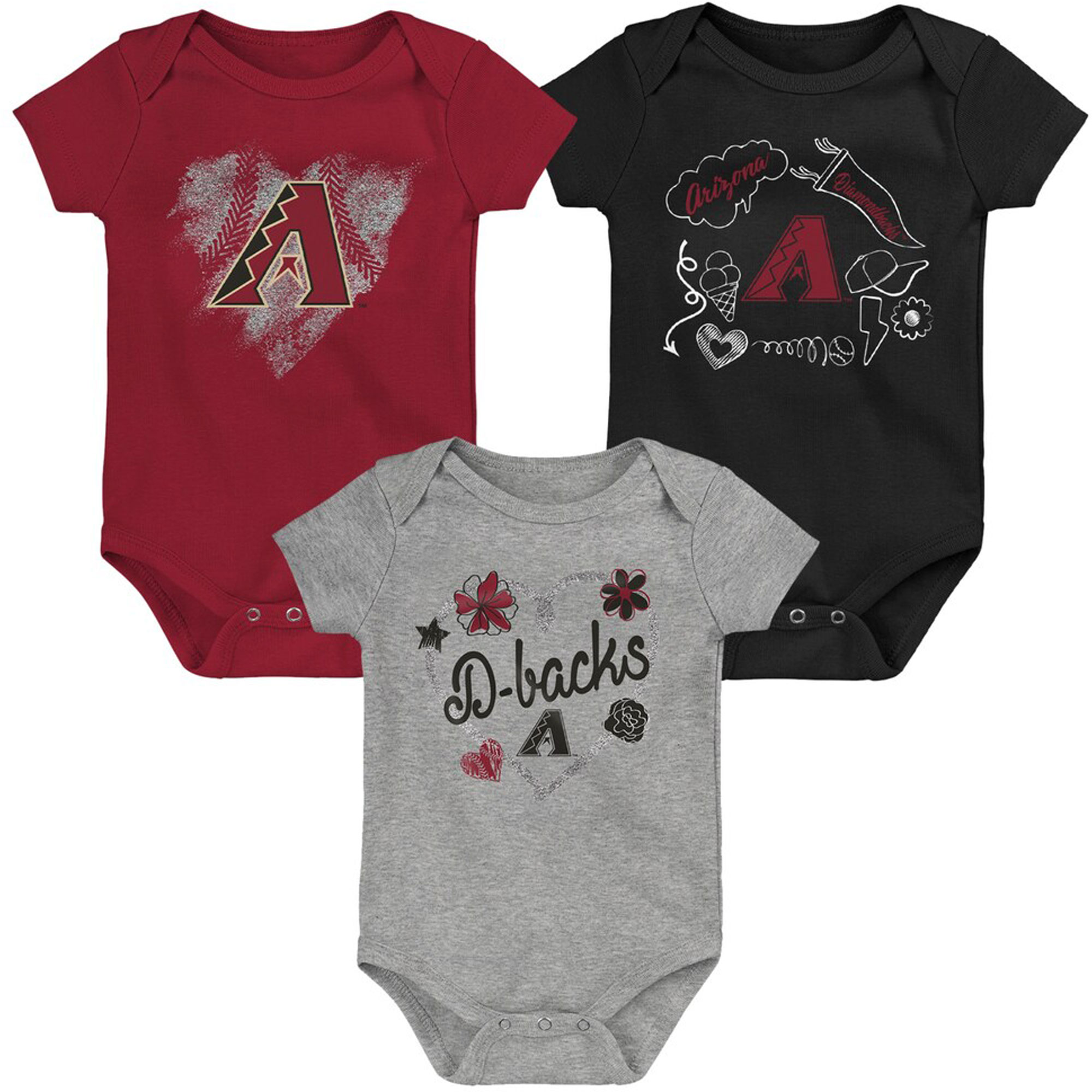 Infant Red/Black/Gray Arizona Diamondbacks Batter Up 3-Pack Bodysuit Set - Image 2