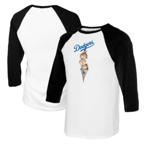 Women's Tiny Turnip White/Black Los Angeles Dodgers Triple Scoop 3/4-Sleeve Raglan T-Shirt