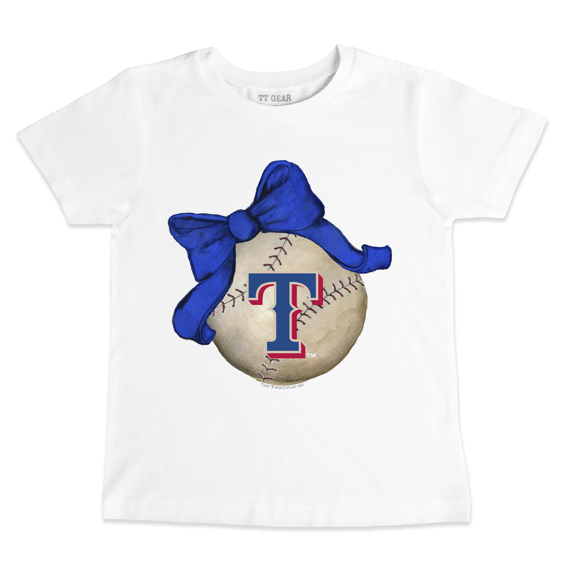 Youth Tiny Turnip White Texas Rangers Baseball Bow T-Shirt