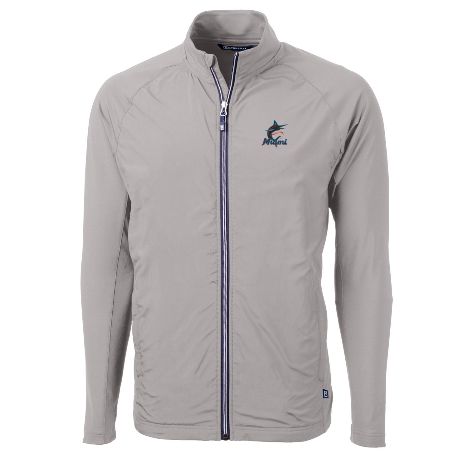 Men's Cutter & Buck Gray Miami Marlins Big & Tall Adapt Eco Knit Full-Zip Jacket