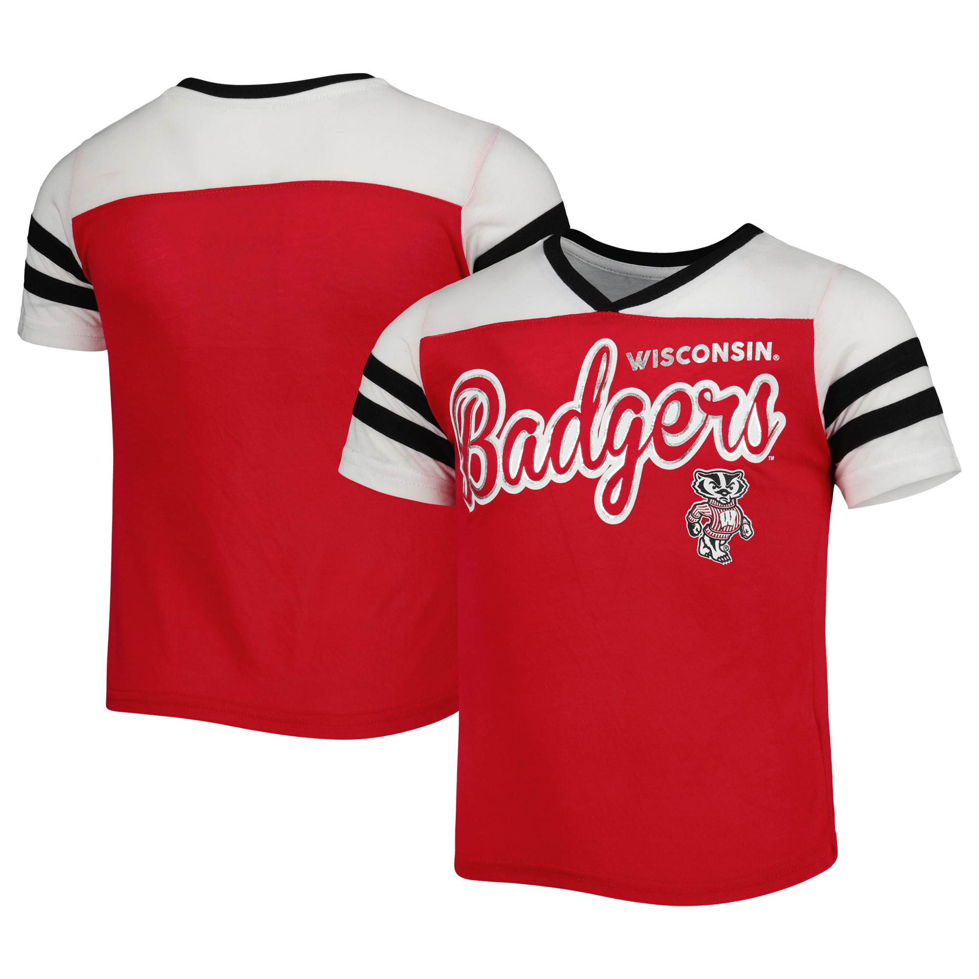 Girls Youth Colosseum Red Wisconsin Badgers Practically Perfect Striped T-Shirt - Image 2