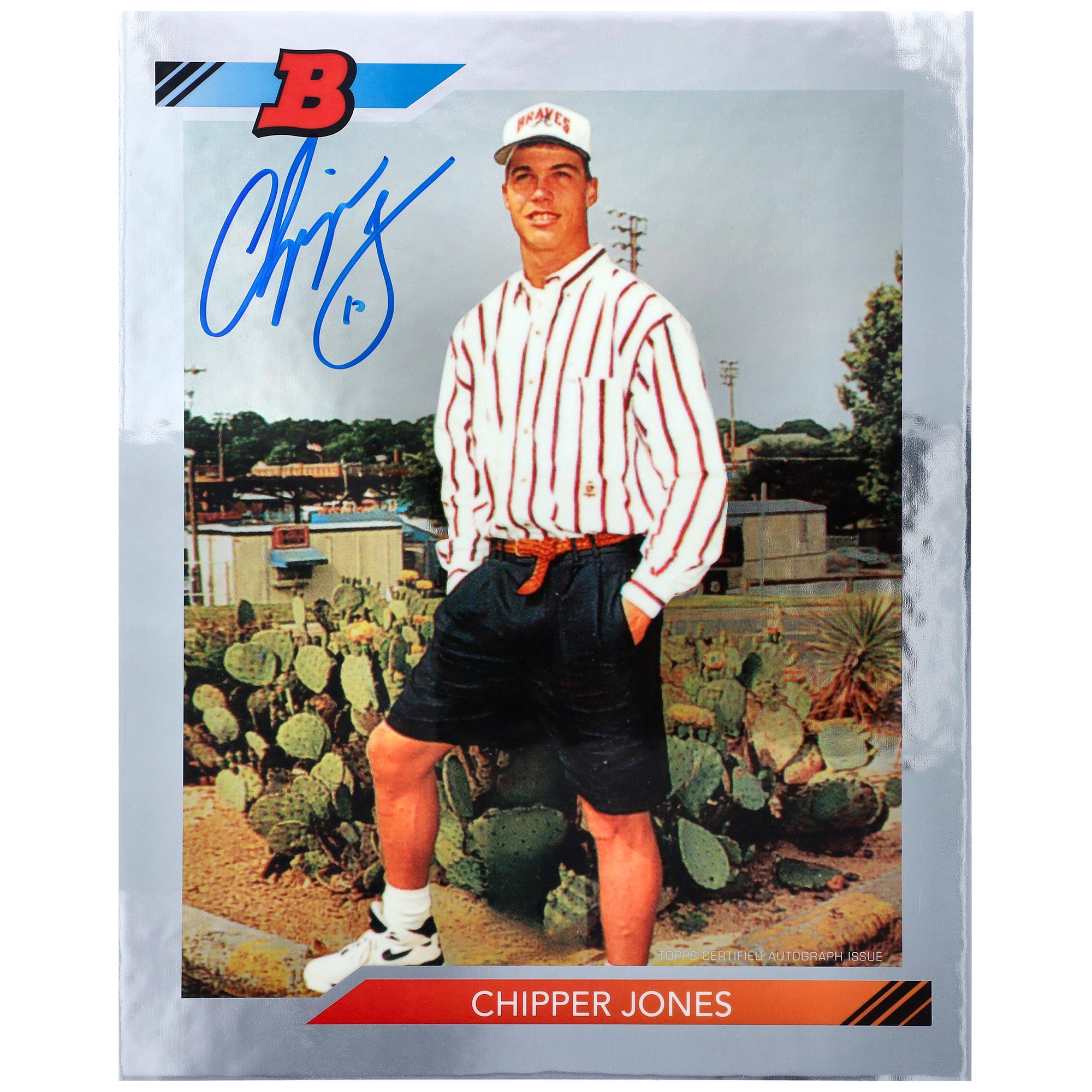 Chipper Jones Atlanta Braves Autographed 2016 Bowman Chrome Base Jumbo 1992 Reprint Card - Image 4