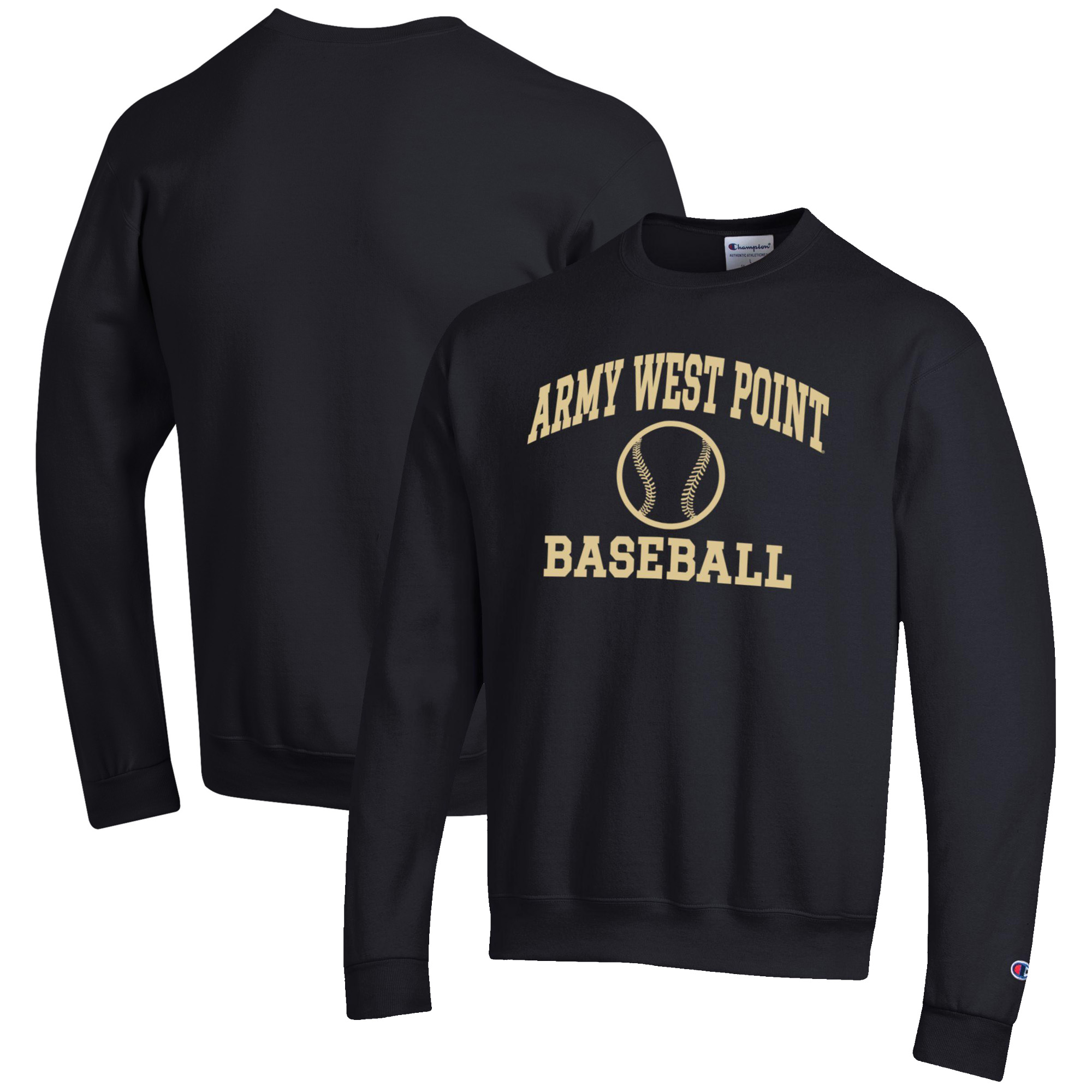 Men's Champion Black Army Black Knights Baseball Icon Crewneck Pullover Sweatshirt