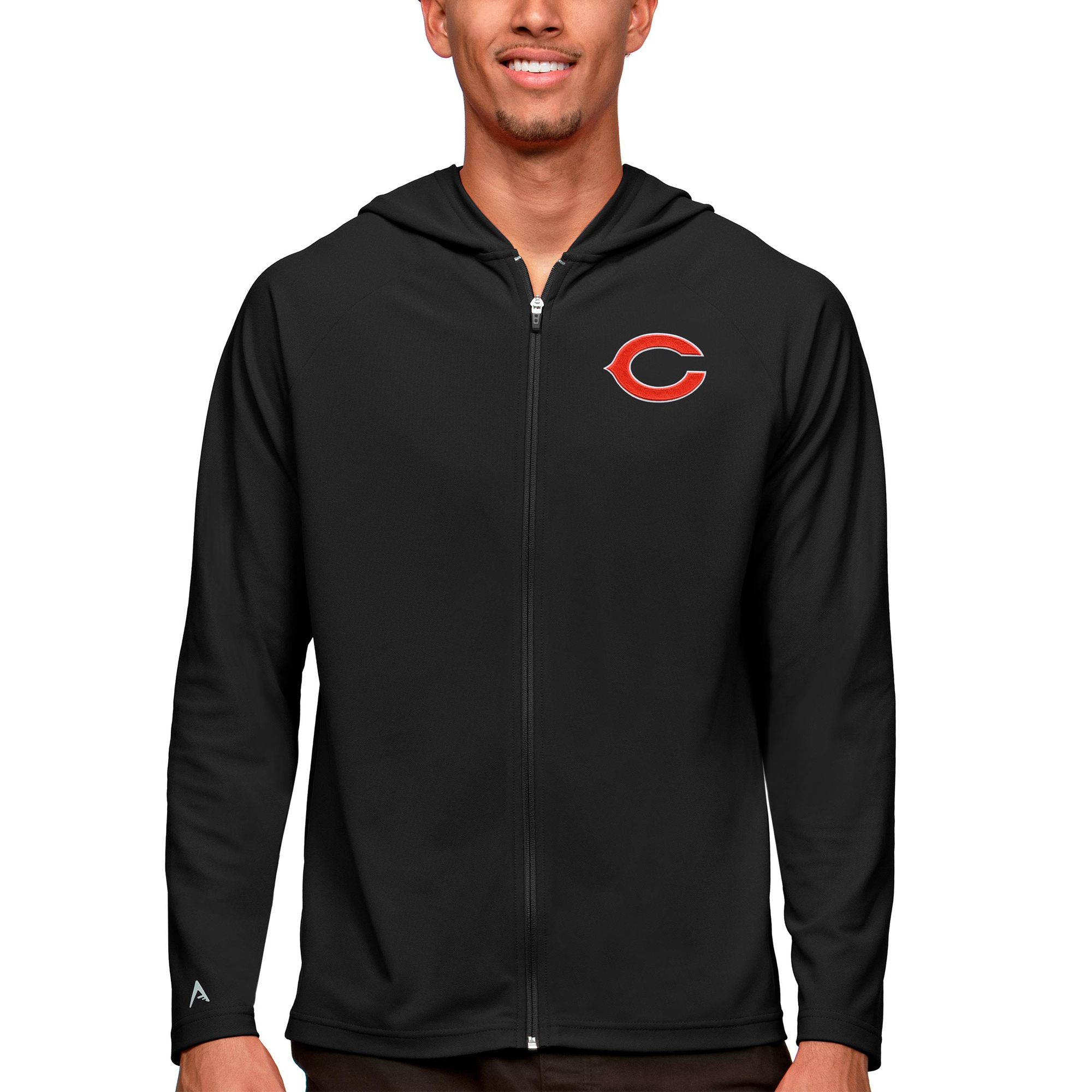 Men's Antigua Black Chicago Bears Logo Legacy Full-Zip Hoodie
