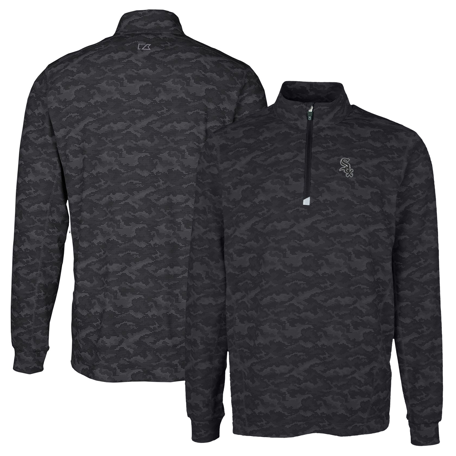 Men's Cutter & Buck Black Chicago White Sox Traverse Camo Print Stretch Quarter-Zip Pullover Top - Image 5