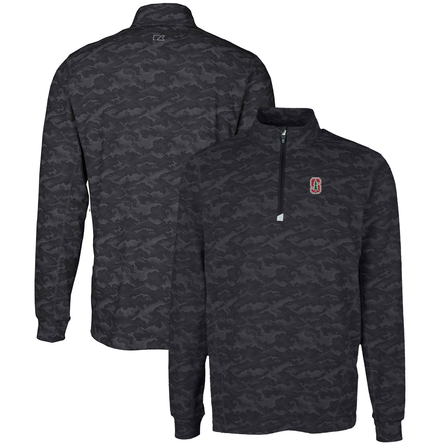 Men's Cutter & Buck Black Stanford Cardinal Big & Tall Traverse Camo Print Stretch Quarter-Zip Pullover Top