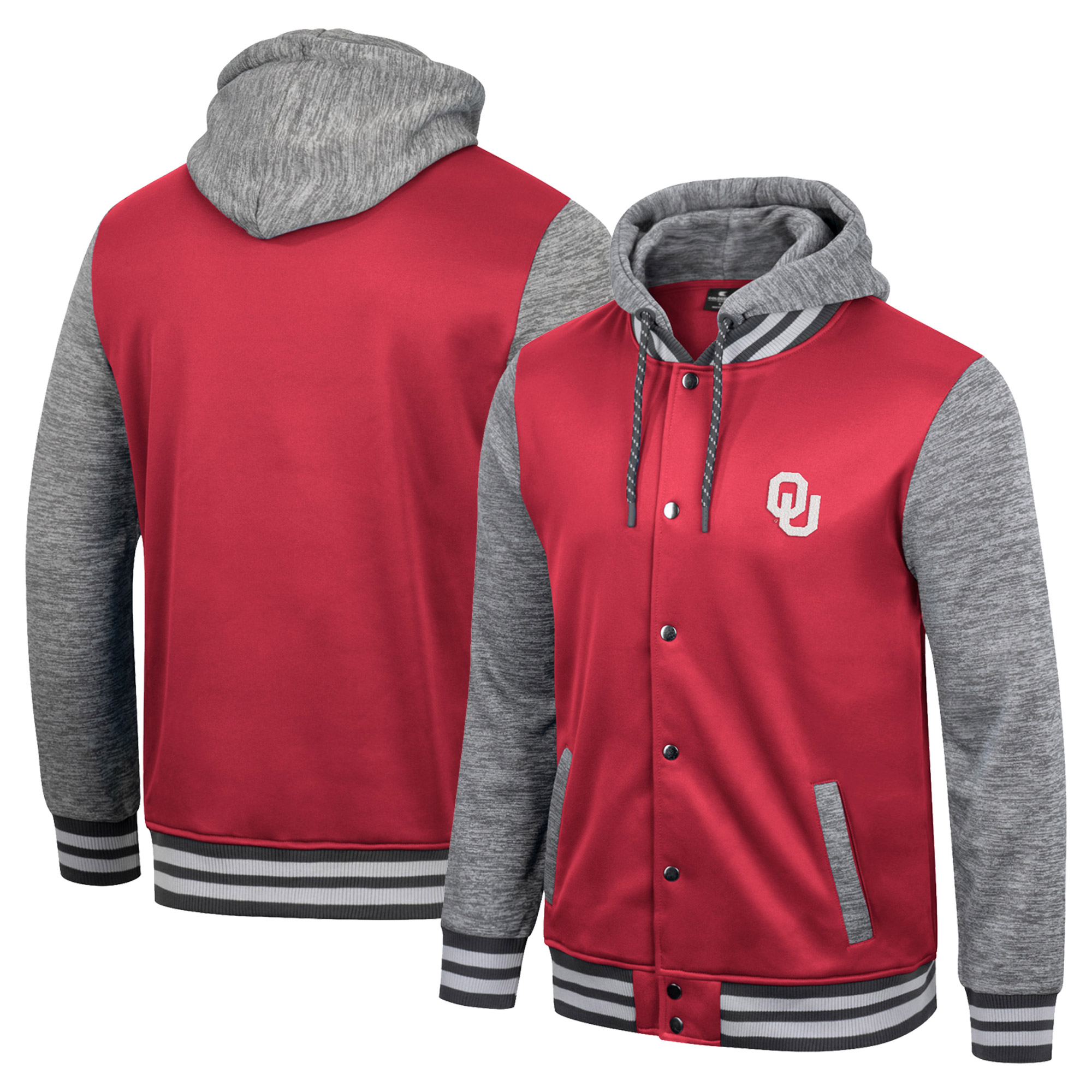 Men's Colosseum Crimson Oklahoma Sooners Robinson Hoodie Full-Snap Jacket - Image 2