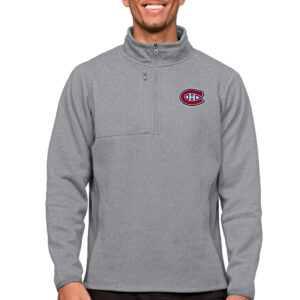 Men's Antigua Heather Gray Montreal Canadiens Course Quarter-Zip Pullover Top