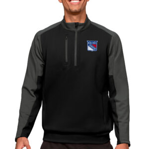 Men's Antigua Black/Charcoal New York Rangers Quarter-Zip Pullover Top