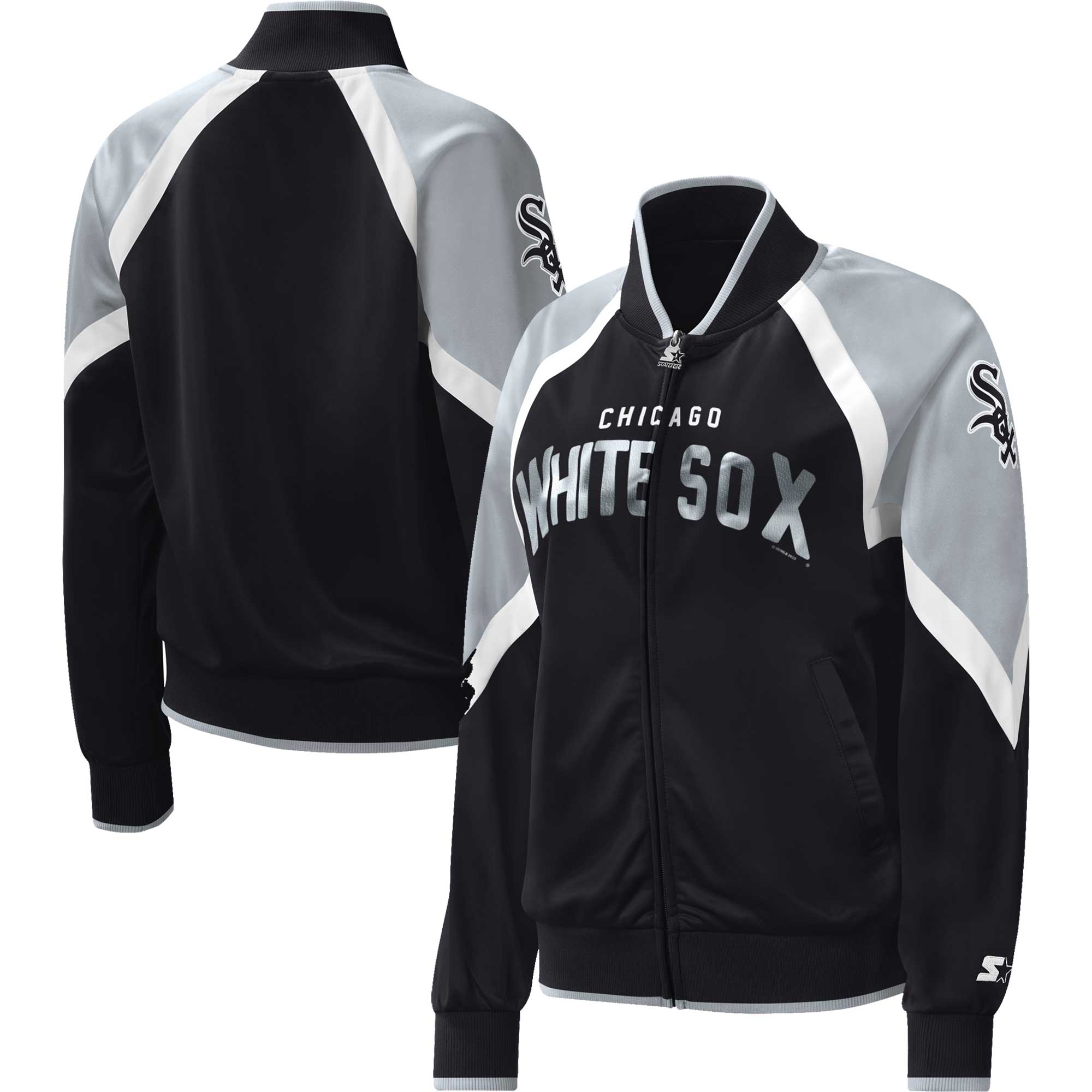 Women's Starter Black Chicago White Sox Touchdown Raglan Full-Zip Track Jacket - Image 2