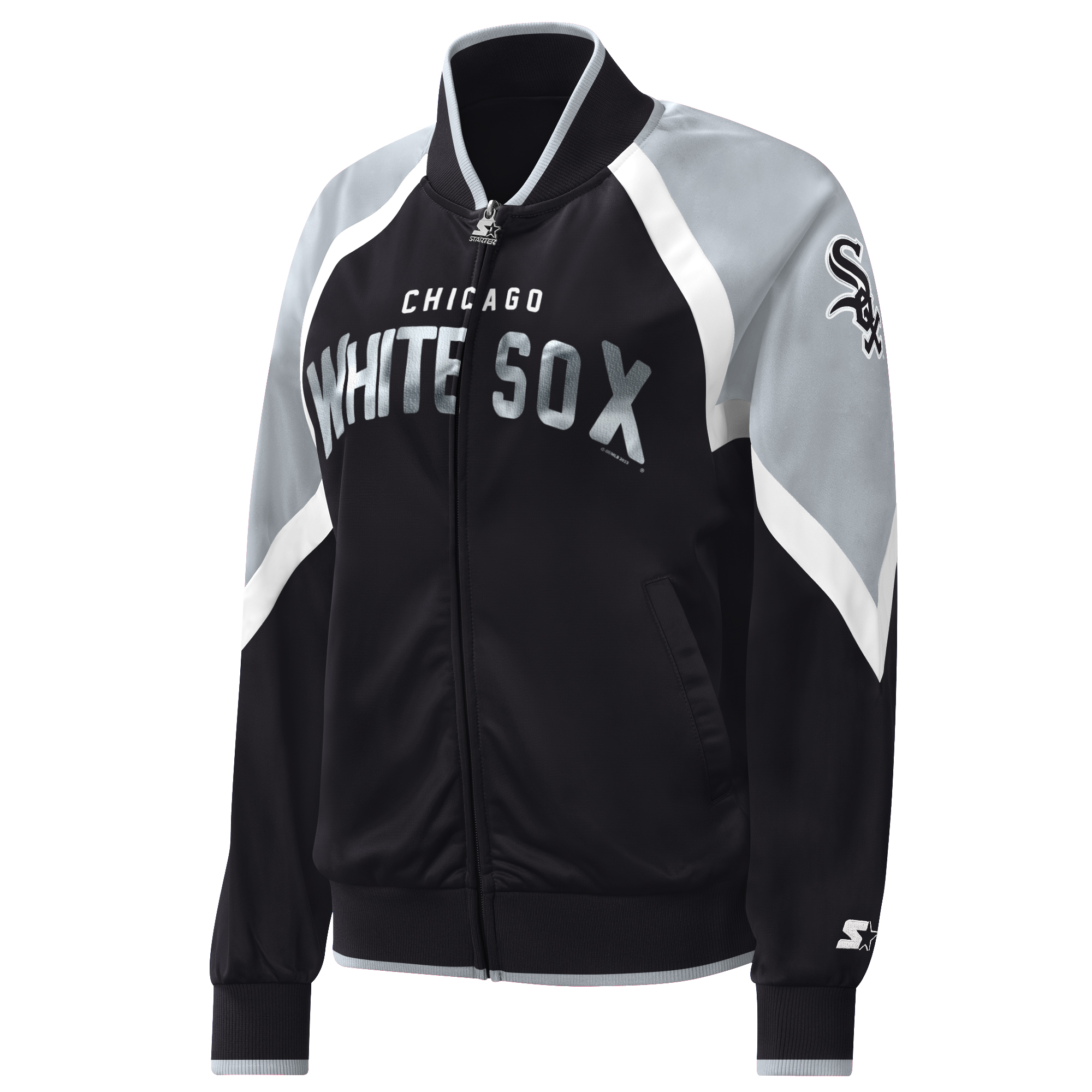 Women's Starter Black Chicago White Sox Touchdown Raglan Full-Zip Track Jacket - Image 3