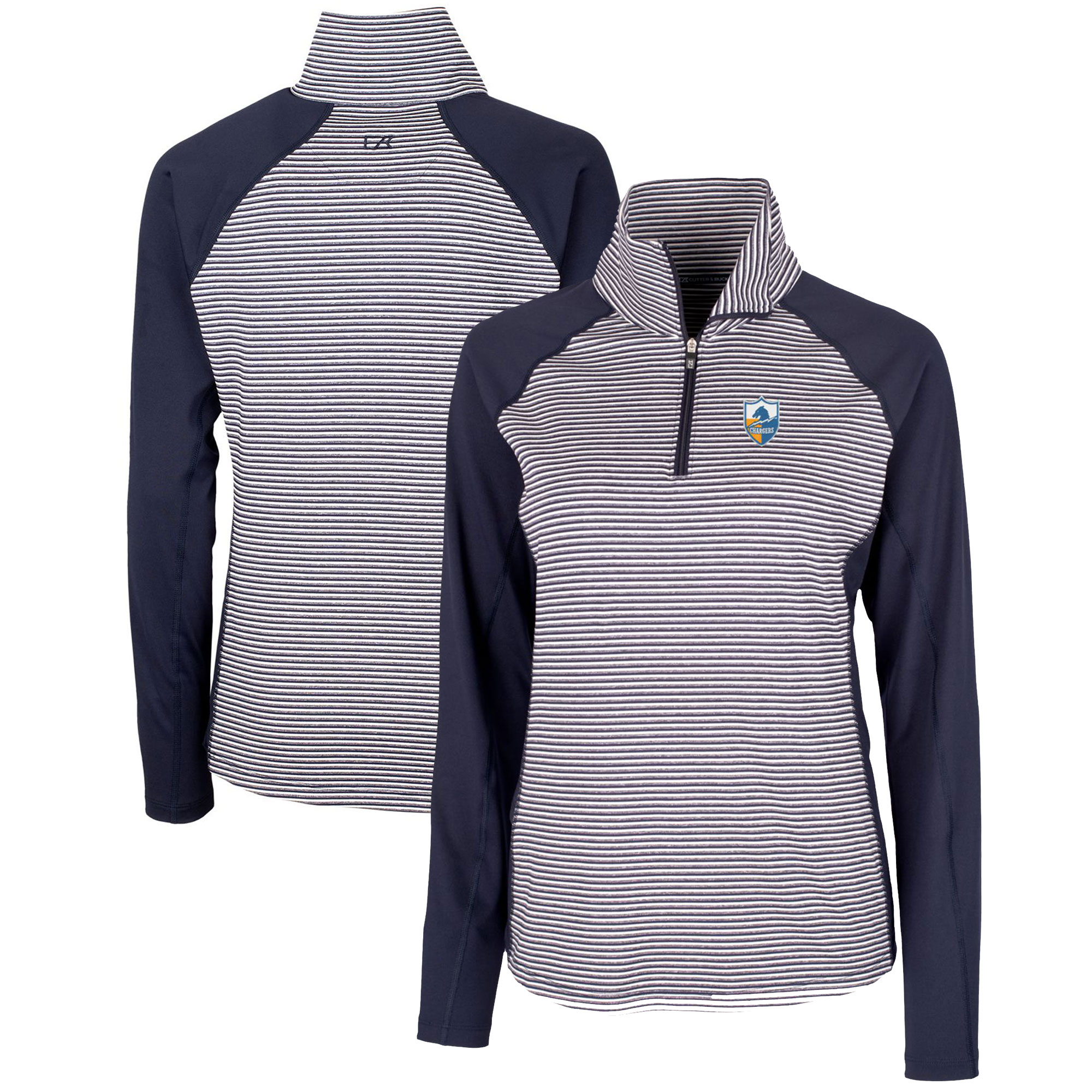 Women's Cutter & Buck Navy Los Angeles Chargers Throwback Logo Forge Tonal Stripe Stretch Half-Zip Pullover Top