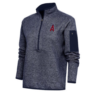 Women's Antigua Heather Navy Los Angeles Angels Logo Fortune Quarter-Zip Pullover Jacket