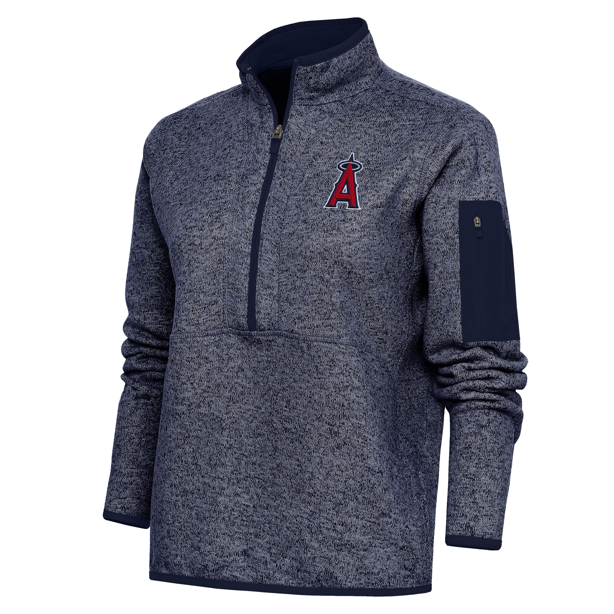 Women's Antigua Heather Navy Los Angeles Angels Logo Fortune Quarter-Zip Pullover Jacket