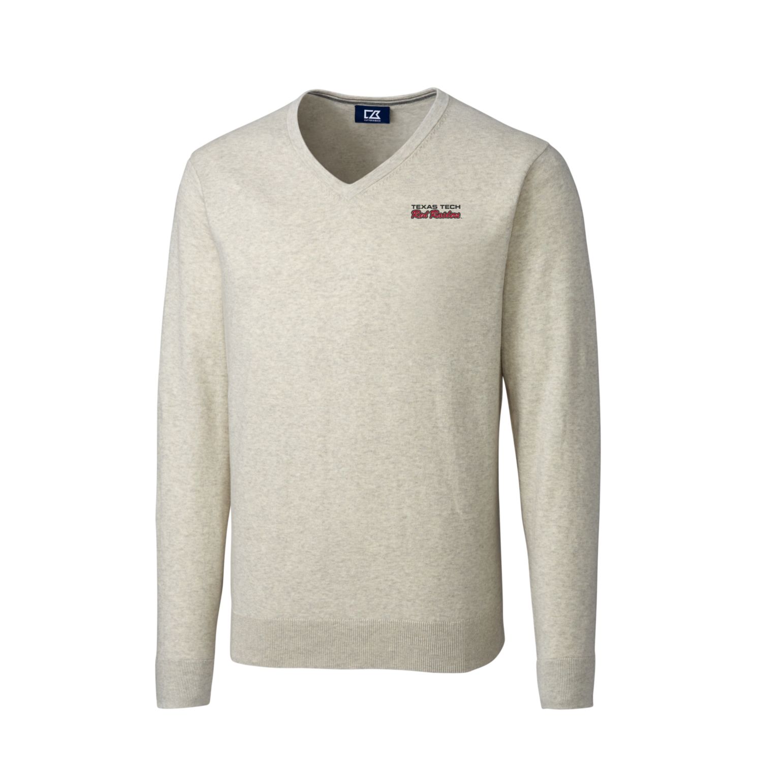 Men's Cutter & Buck Oatmeal Texas Tech Red Raiders Lakemont Tri-Blend Big & Tall V-Neck Pullover Sweater - Image 3