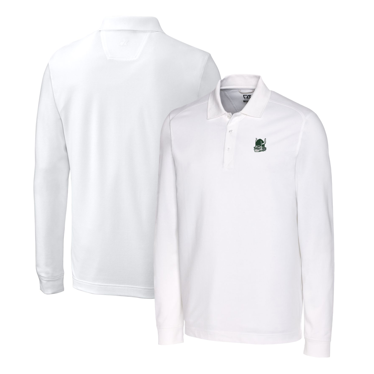 Men's Cutter & Buck White Portland State Vikings Advantage Tri-Blend Pique Long Sleeve Polo - Image 2