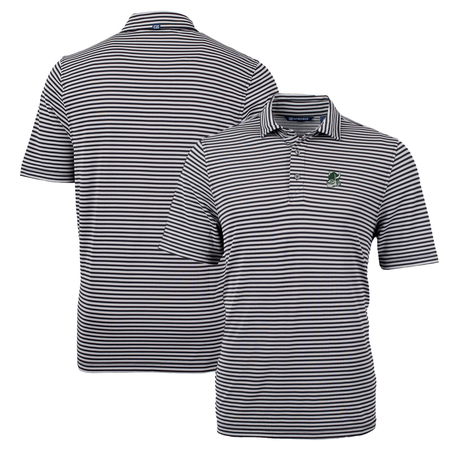 Men's Cutter & Buck Black Portland State Vikings Throwback Logo Virtue Eco Pique Stripe Recycled Polo