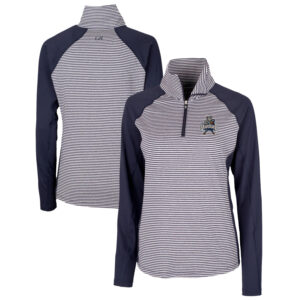 Women's Cutter & Buck Navy Utah State Aggies Forge Tonal Stripe Stretch Half-Zip Pullover Top