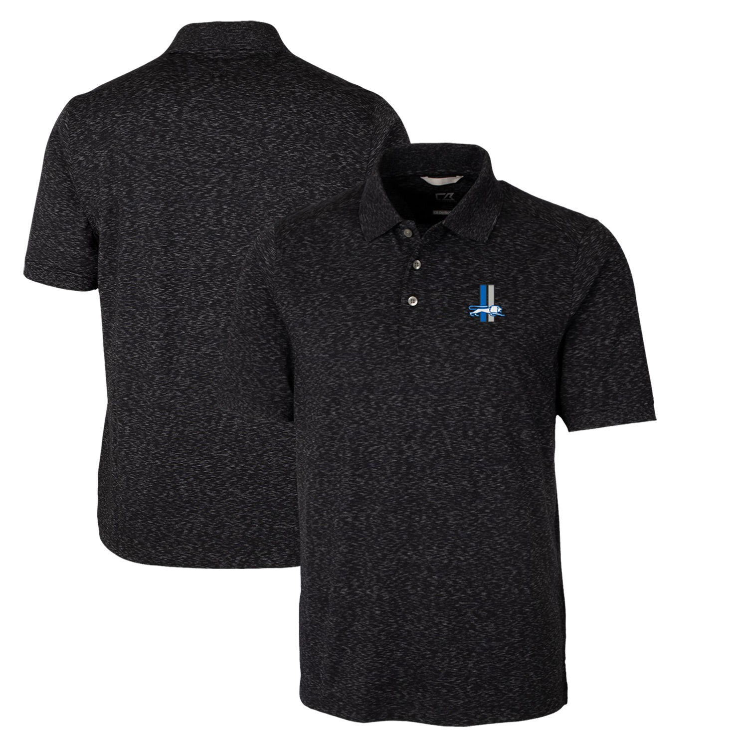 Men's Cutter & Buck Black Detroit Lions Advantage Tri-Blend Space Dye Big & Tall Throwback Polo - Image 5