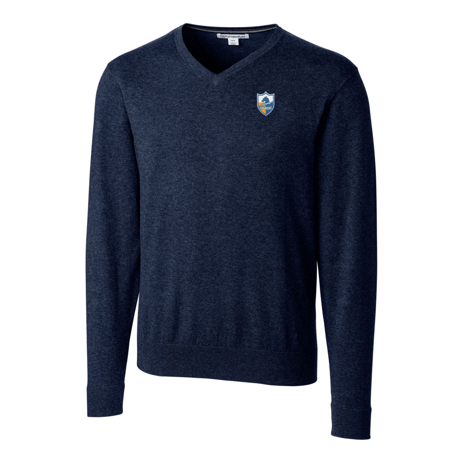 Men's Cutter & Buck Navy Los Angeles Chargers Throwback Logo Lakemont Tri-Blend Big & Tall V-Neck Pullover Sweater - Image 6