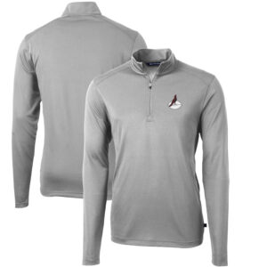 Men's Cutter & Buck Gray Arizona Cardinals Throwback Logo Virtue Eco Pique Recycled Quarter-Zip Big & Tall Pullover Top