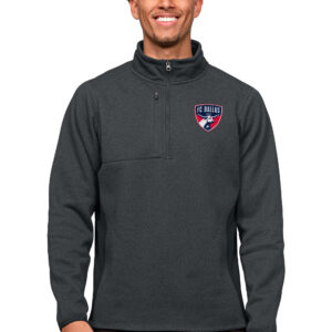 Men's Antigua Heather Charcoal FC Dallas Primary Team Logo Course Quarter-Zip Pullover Top