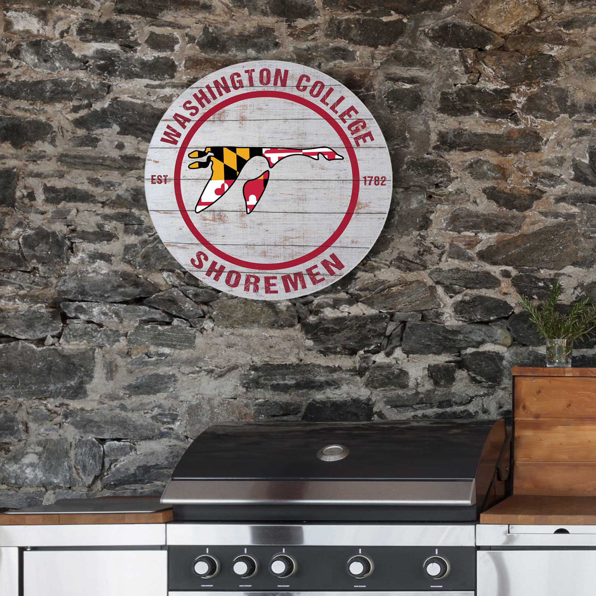 Washington College Shoremen 20'' x 20'' Indoor/Outdoor Weathered Circle Sign - Image 3