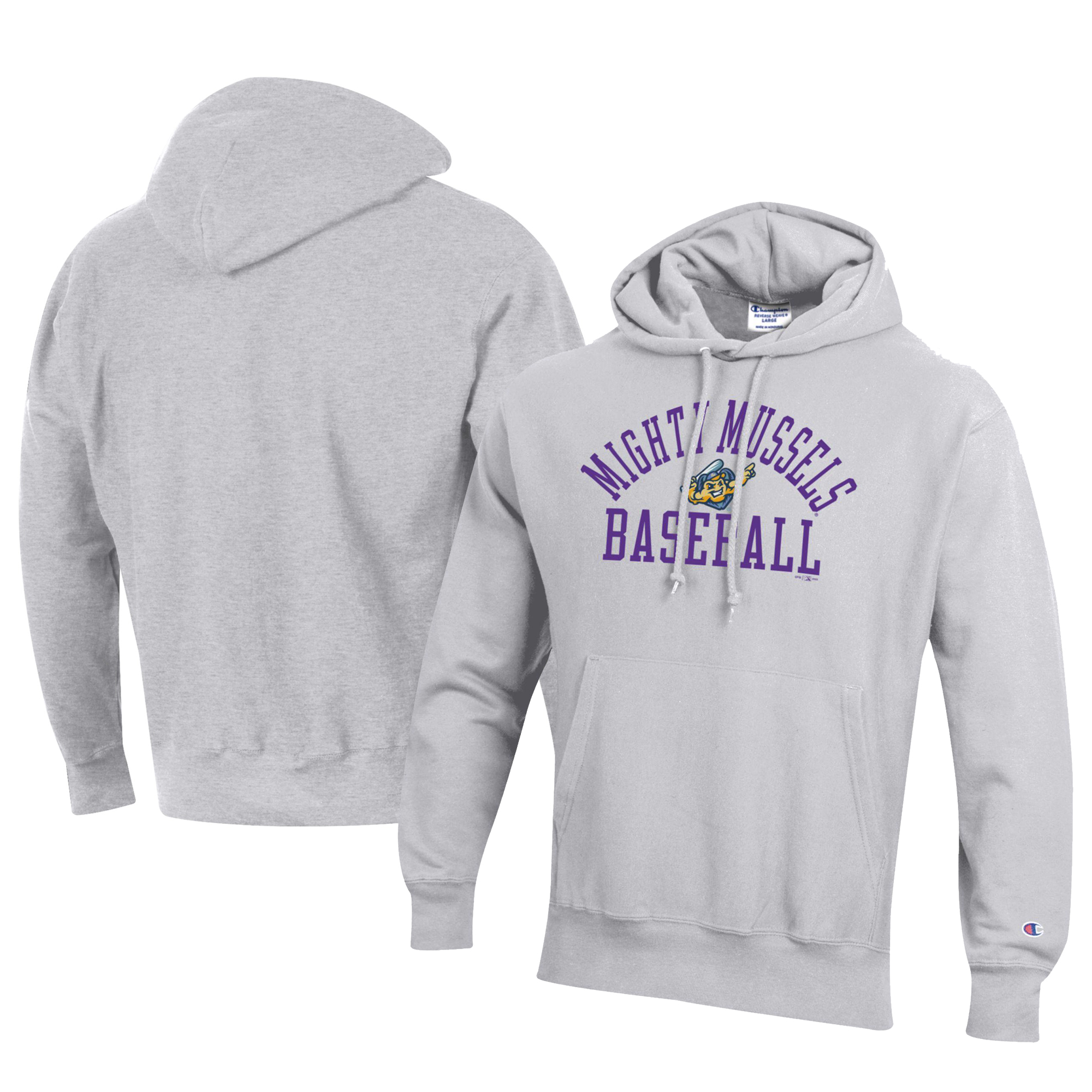 Men's Champion Gray Fort Myers Mighty Mussels Baseball Reverse Weave Pullover Hoodie - Image 5
