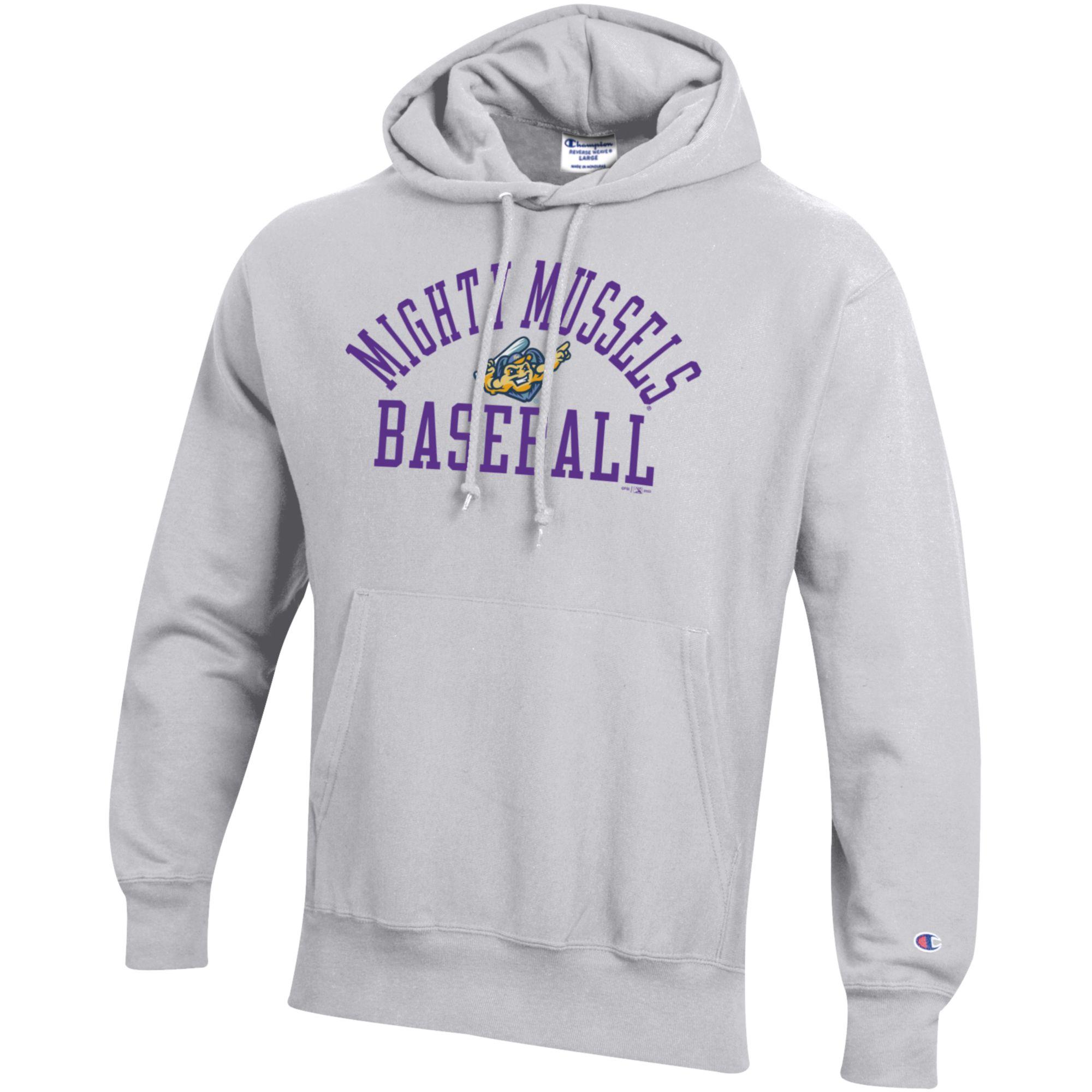 Men's Champion Gray Fort Myers Mighty Mussels Baseball Reverse Weave Pullover Hoodie - Image 3