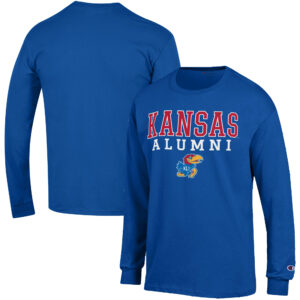 Men's Champion  Royal Kansas Jayhawks Alumni Logo Stack Long Sleeve T-Shirt