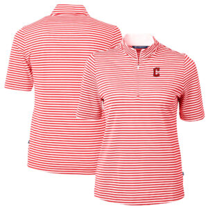 Women's Cutter & Buck  Red Cleveland Guardians Virtue Eco Pique Stripe Top