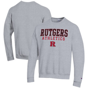 Men's Champion  Gray Rutgers Scarlet Knights Athletics Logo Stack Pullover Sweatshirt