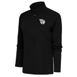 Women's Antigua  Black Cleveland Guardians Brushed Metallic Tribute Half-Zip Pullover Top