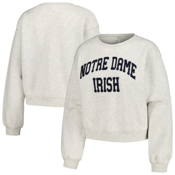 Women's ZooZatz Oatmeal Notre Dame Fighting Irish Core Chenille Cropped Pullover Sweatshirt - Image 6