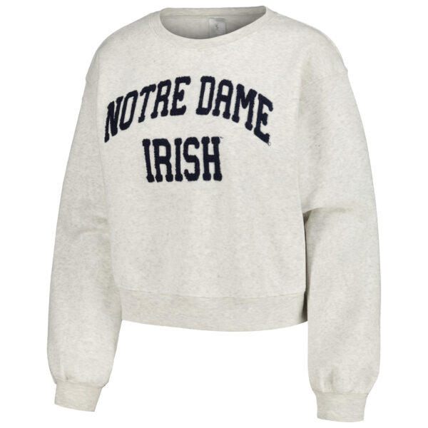 Women's ZooZatz Oatmeal Notre Dame Fighting Irish Core Chenille Cropped Pullover Sweatshirt - Image 7